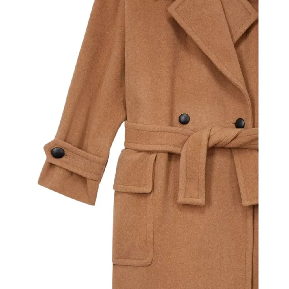 The Kooples Chill Out Oversized Wool Trench Coat Tan Carmel NWT Size 4 FR 36 - Picture 4 of 10